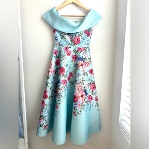 Goddiva Scuba Foam Floral Bardot Dress